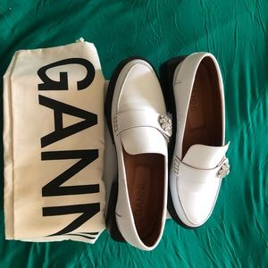 New in box Ganni jeweled loafers in white leather size 37